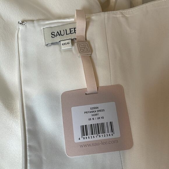 Sau Lee Priyanka Ivory White Strapless Ruched Satin Maxi Dress Size 6 - Picture 11 of 12